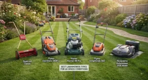 Overview of various lawnmower types suitable for managing grass conditions in the UK climate.