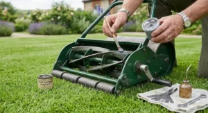 Essential cylinder lawn mower maintenance showing how to back-lap and sharpen the cutting cylinder blades.