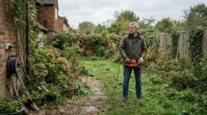 Being restricted by socket proximity in a cordless strimmer vs corded strimmer evaluation graphic