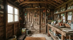 Storing the tools neatly after reviewing a cordless strimmer vs corded strimmer for British sheds