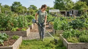 Testing an electric strimmer vs cordless strimmer on a large allotment plot far away from mains electricity.