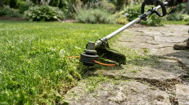 Precision lawn edging demonstrated in this electric strimmer vs cordless strimmer visual comparison.