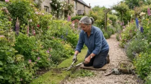 Traditional cottage garden borders maintained using a reliable lawn edger for flower beds.