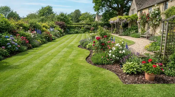 The final results of using a lawn edger for flower beds in a suburban back garden.