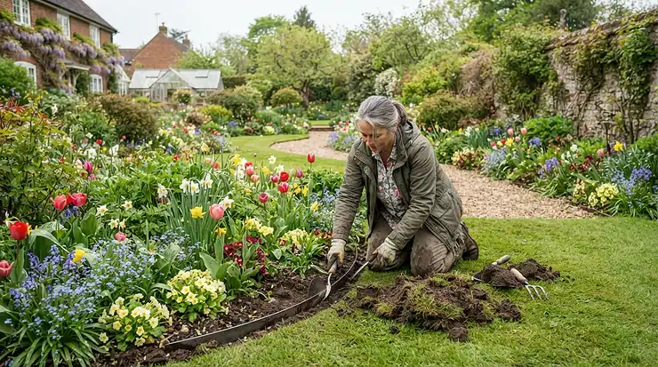 Spring garden preparation using top-rated lawn edgers under £50 to tidy overgrown borders.